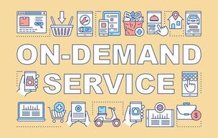 On demand service word concepts banner. Modern economy, e commerce presentation, website. Isolated lettering typography idea with linear icons. Vector outline illustration. Online business