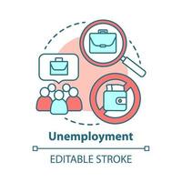 Unemployment concept icon. Poverty idea thin line illustration. Joblessness. Jobless and unemployed people. Economy social problem. Workers rights. Vector isolated outline drawing. Editable stroke