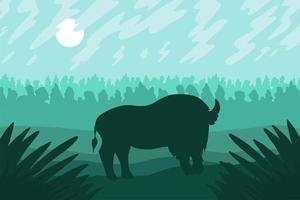 paisaje con bizon salvaje en el campo vector