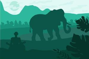 paisaje indio con elefante y yog vector