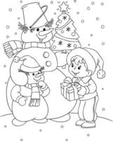 Christmas Snowman Coloring Page vector
