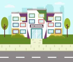 Colorful school building. Flat vector illustration cartoon style