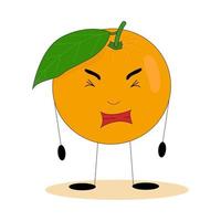 Funny orange. Orange with cute face. Flat vector illustration.