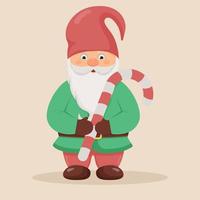 Cute little gnome with a candy cane in his hands. Christmas and New Year character. vector