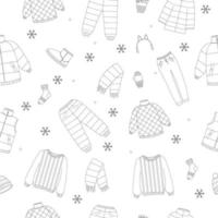 Beautiful winter clothing set, great design for any purposes. Flat vector illustration. Seamless pattern. Color book