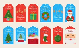 Set of Christmas gift tags. Merry Christmas and New Year label tag set vector