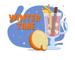 Mulled wine. Winter drink. Flat vector illustration