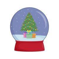 Snow globe with a christmas tree. Winter wonderland scenes in a snow globe. vector