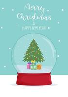 Merry Christmas and new year card. Winter wonderland scenes in a snow globe. Winter card design illustration for greetings, invitation vector