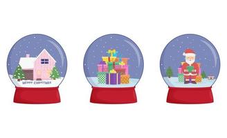 Set of snow globes with a town. Winter wonderland scenes in a snow globe. vector