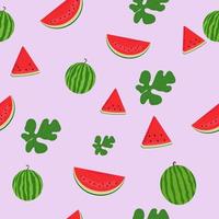 Watermelon seamless pattern. Watermelon slices. Watermelon leaves vector