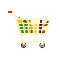 Trolley with groceries. Beer lemon watemelon. Flat vector illustration
