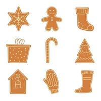 Set of cute christmas gingerbreads. Delicious cookies. Flat vector illustration