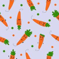 Funny carrot seamless pattern. Carrot with cute faces vector