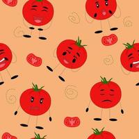 tomates divertidos de patrones sin fisuras. tomates con caras divertidas
