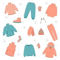 Beautiful winter clothing set, great design for any purposes. Flat vector illustration