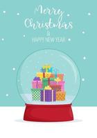 Merry Christmas and new year card. Winter wonderland scenes in a snow globe. Winter card design illustration for greetings, invitation vector