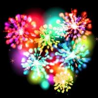 beautiful colorful blue and green shiny fireworks explosions lighting sky and abstract colorful glitter with star.