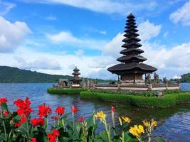 Temple with lakes and flowers photo