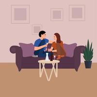 Young couple in love having dinner at home vector