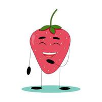 Funny strawberry. Strawberry with funny face. Flat vector illustration.