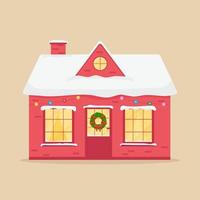 Family house. Merry Christmas winter. Flat vector illustration