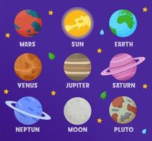 diferentes tipos de planetas del sistema solar. espacio. ilustración vectorial plana vector