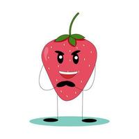 Funny strawberry. Strawberry with funny face. Flat vector illustration.