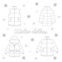 Set of winter jackets. Warm jacket. Winter clothing. Color book vector