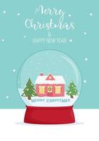 Merry Christmas and new year card. Winter wonderland scenes in a snow globe. Winter card design illustration for greetings, invitation vector