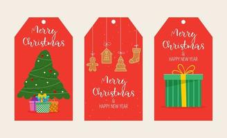 Set of Christmas gift tags. Merry Christmas and New Year label tag set vector