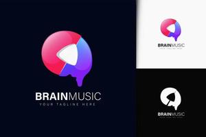 Brain music logo design with gradient vector