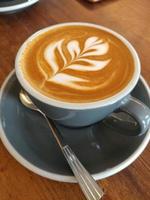 tree-shaped milk coffee in a white cup photo
