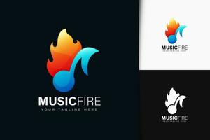 Music fire logo design with gradient vector