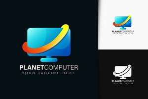 Planet computer logo design with gradient vector