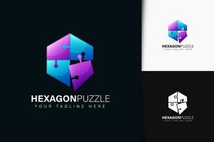 Diseño de logotipo de rompecabezas hexagonal con degradado vector