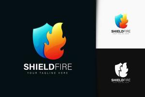 Shield fire logo design with gradient vector