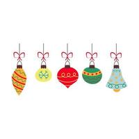 Christmas baubles with bows and different patterns. vector