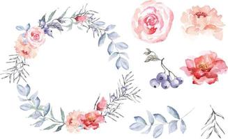 flower wreath painted in watercolor 3 vector