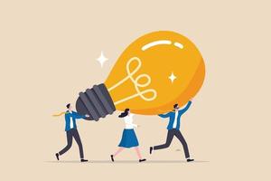 Innovation idea to drive team success, business innovative solution, community or invention help company achieve goal concept, business people teamwork help carry big smart lightbulb innovation idea. vector