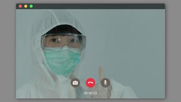Video call online doctor. Health talk. Doctor in PPE thumbing up in monitor.