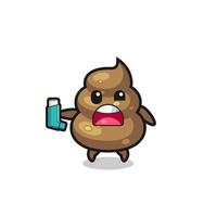 poop mascot having asthma while holding the inhaler vector