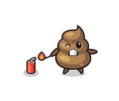 poop mascot illustration playing firecracker vector