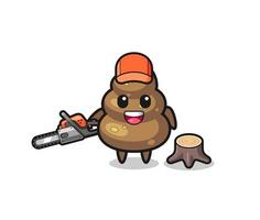 poop lumberjack character holding a chainsaw vector