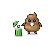 illustration of the poop throwing garbage in the trash can vector