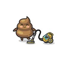 cute poop holding vacuum cleaner illustration vector