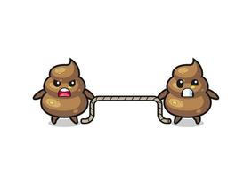 cute poop character is playing tug of war game vector