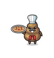 poop character as Italian chef mascot vector