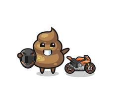 cute poop cartoon as a motorcycle racer vector