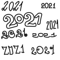 2021 lettering set, hand lettering in black in various styles, volumetric and narrow numbers vector